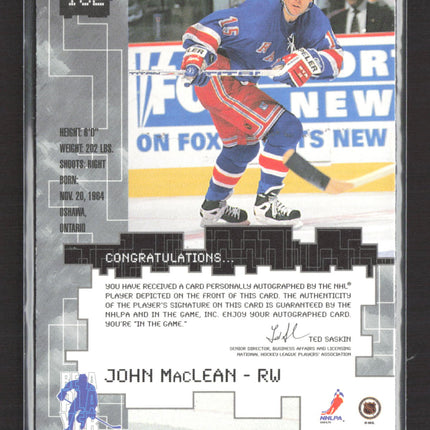 1999 In The Game Millennium Signature Series John MacLean #162 auto Auto
