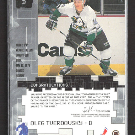 1999 In The Game Millennium Signature Series Oleg Tverdovsky #3 auto Auto