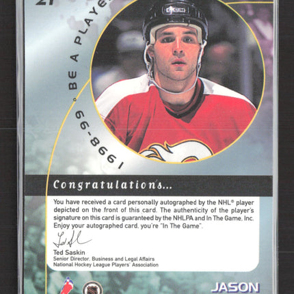 1998 Be A Player Jason Wiemer #21 auto Auto