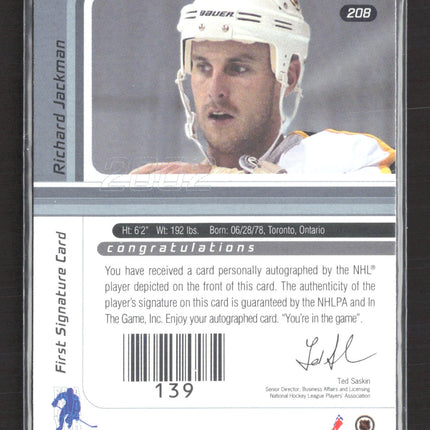 2002 In The Game Signature Series Richard Jackman #208 auto Auto