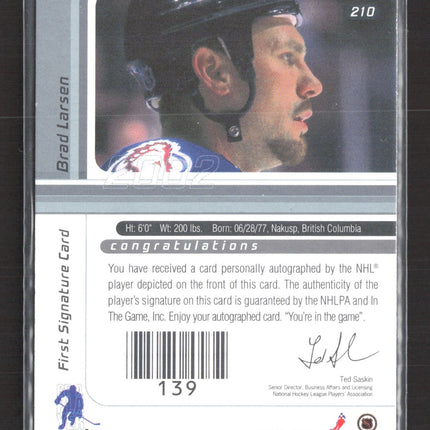 2002 In The Game Signature Series Brad Larsen #210 Autograph Auto