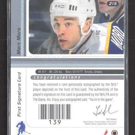 2012 In The Game Signature Series Marc Moro #139 auto Auto