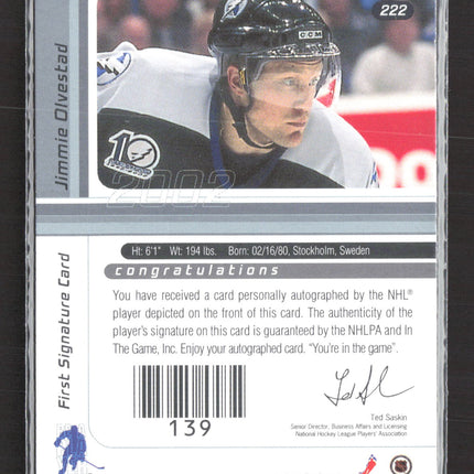 2002 In The Game Signature Series Jimmie Olvestad #222 auto Auto