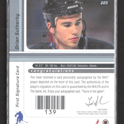 2002 In The Game Signature Series Brian Sutherby #223 auto Auto