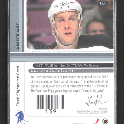 2004 In The Game Signature Series Sascha Goc #225 auto Auto