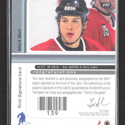 2002 In The Game Signature Series Mark Bell #230 auto Auto