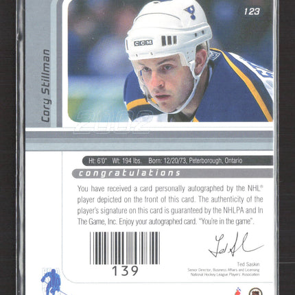 2002 In The Game Signature Series Cory Stillman #123 auto Auto