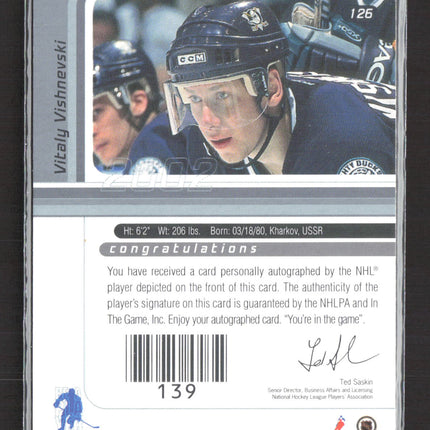 2002 In The Game Signature Series Vitaly Vishnevski #139 auto Auto