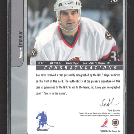 2001 In The Game Signature Series Jason York #148 auto Auto