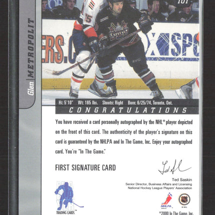 2001 In The Game Signature Series Glen Metropolit #101 auto Auto