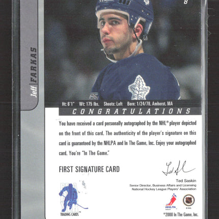2001 In The Game Signature Series Jeff Farkas #8 auto Auto