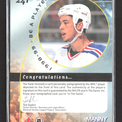 1998 In The Game Be A Player Manny Malhotra #241 auto Auto