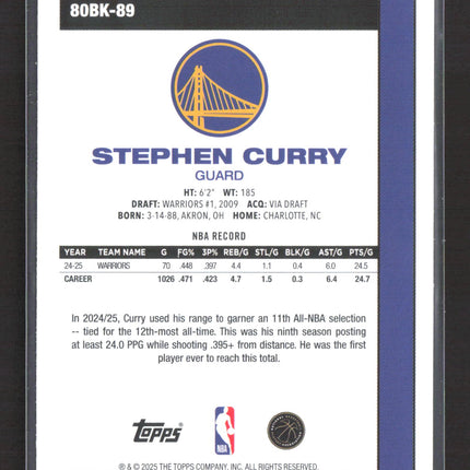 2025 Topps 1980-81 Basketball Stephen Curry #80BK-89 Silver