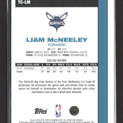 2025 Topps Chrome Liam McNeeley #TC-LM Bmojo RC