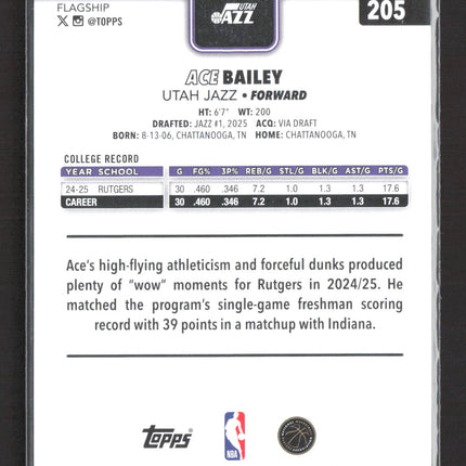 2025 Topps Flagship Ace Bailey #205 RC