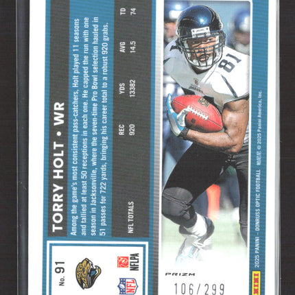 2025 Panini Donruss Optic Football Torry Holt #91 Orange Prizm 106/299