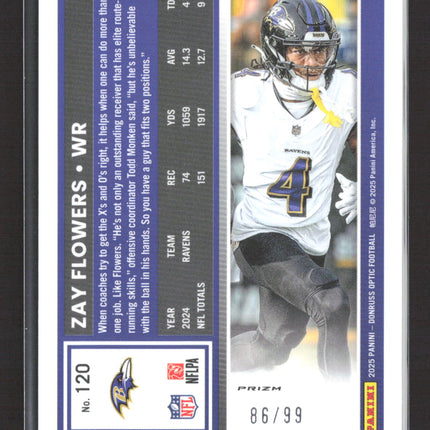 2025 Panini Donruss Optic Prizm Zay Flowers #120 Pink Velocity 86/99