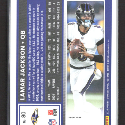 2025 Panini Donruss Optic Prizm Lamar Jackson #80 Silver