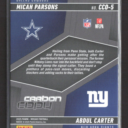 2025 Panini Mosaic Prizm Carbon Copy Micah Parsons Abdul Carter #CCO-5