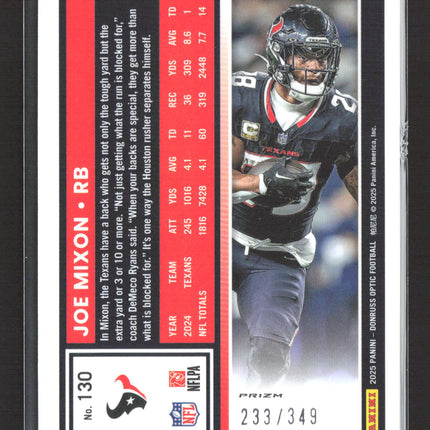 2025 Panini Donruss Optic Prizm Joe Mixon #130 Blue 233/349