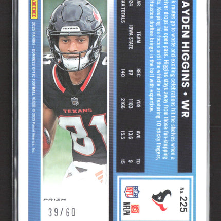 2025 Panini Donruss Optic Prizm Jayden Higgins #225 Purple 39/60