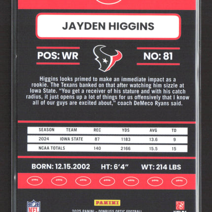 2025 Panini Donruss Optic Football Jayden Higgins #13 RC