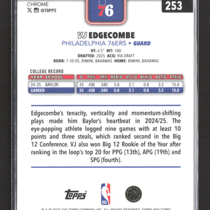 2025 Topps Chrome Basketball VJ Edgecombe #253 RC