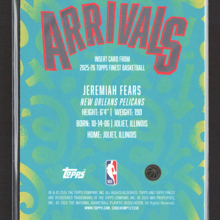2026 Topps Finest Arrivals Jeremiah Fears #A-7 RC