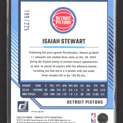 2025 Panini Donruss Optic Basketball Isaiah Stewart #81 Orange Prizm /225