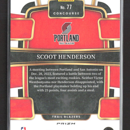 2024 Panini Select Basketball Concourse Scoot Henderson #77 Green Purple RC