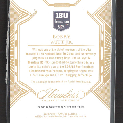 2023 Panini Flawless Baseball Bobby Witt Jr. #GSR-BW Ruby 05/20 auto