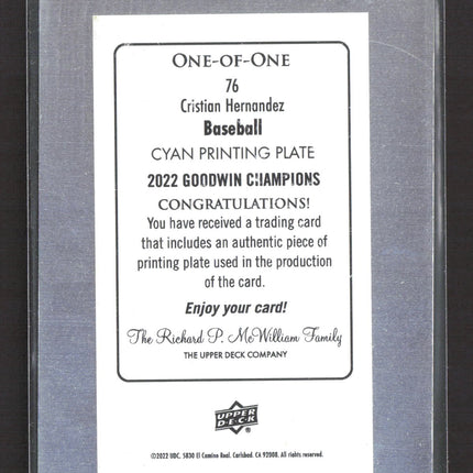2022 Upper Deck Goodwin Champions Cristian Hernandez #76 Cyan Printing Plate 1/1