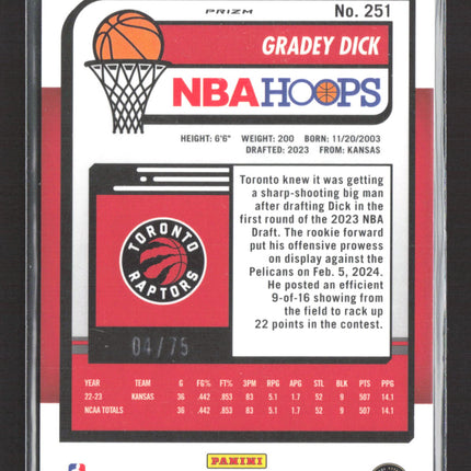 2024 Panini NBA Hoops Premium Stock Gradey Dick #251 RC White Shock /75