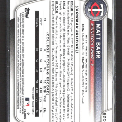 2025 Bowman Chrome Matt Barr #BDC-154 Aqua Reptillian 090/125