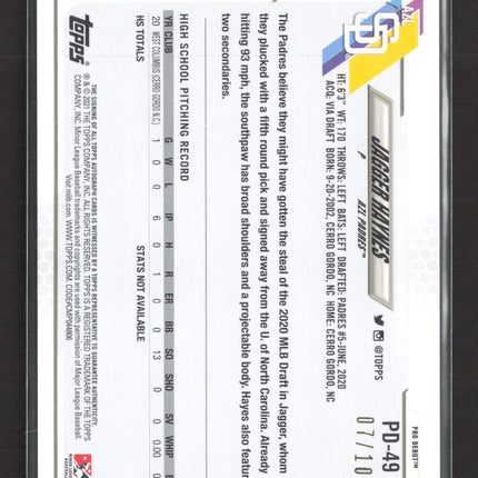 2021 Topps Pro Debut Jagger Haynes #PD-49 Red Autograph 07/10 Auto