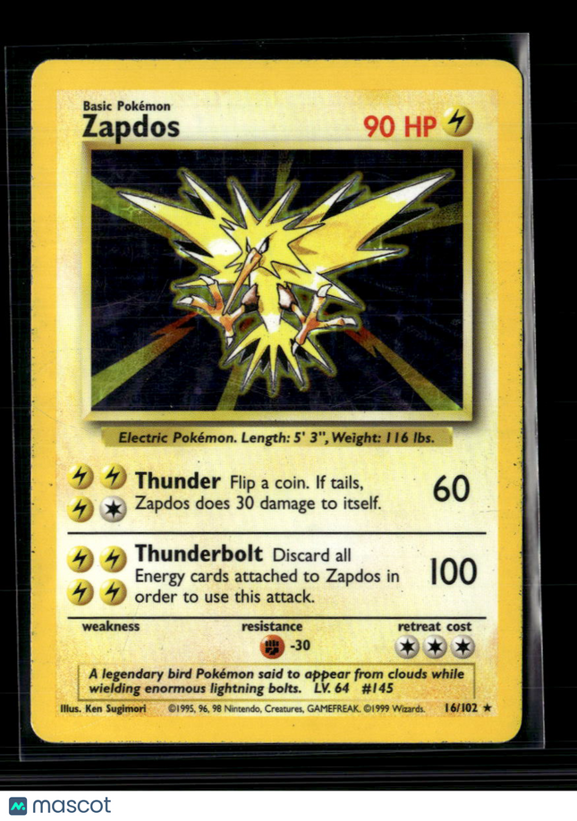 Pokemon 1999 Base Set Zapdos #16/102