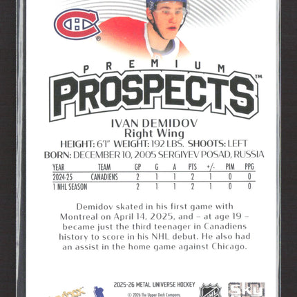 2026 SkyBox Metal Universe Hockey Premium Prospects Ivan Demidov #PP-7