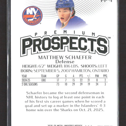 2026 SkyBox Metal Universe Premium Prospects Matthew Schaefer #PP-4 Holographic