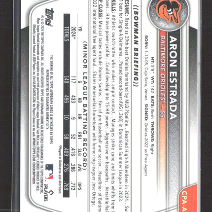 2024 Bowman Chrome Aron Estrada #CPA-AES Speckle Refractor 214/299 1st Auto