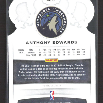 2020 Panini Crown Royale Anthony Edwards #89 RC Bronze Cracked Ice