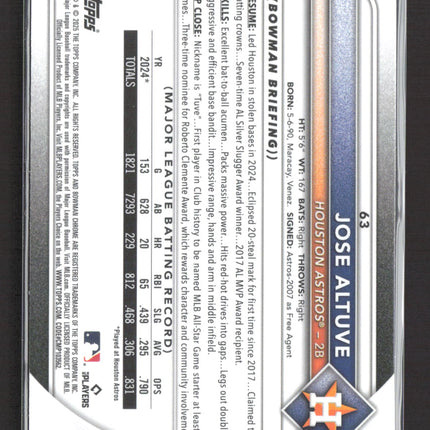 2025 Topps Bowman Chrome Jose Altuve #63 Purple Mojo Refractor 055/299