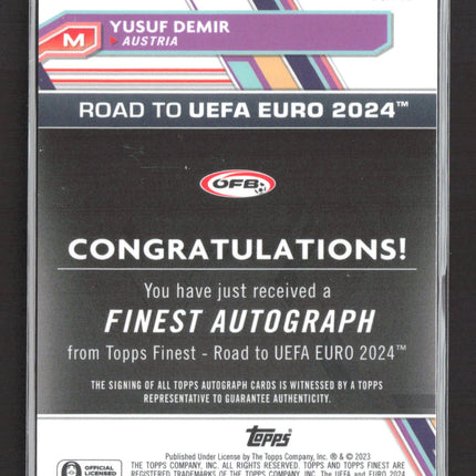 2023 Topps Finest Road to UEFA 2024 Yusuf Demir #BCA-YD Green Wave 08/99 Auto