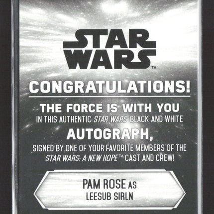 2018 Topps Star Wars Black and White Pam Rose as Leesub Sirlin Auto 32/99 #A-PR