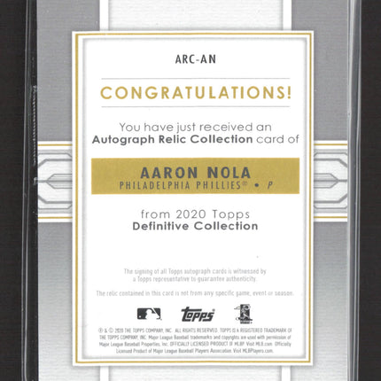 2020 Topps Definitive Collection Aaron Nola #ARC-AN 21/25 Patch Auto /25