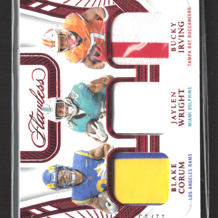 2025 Panini Flawless Bucky Irving Blake Corum Jaylen Wright #TP-RB2 Patch /15