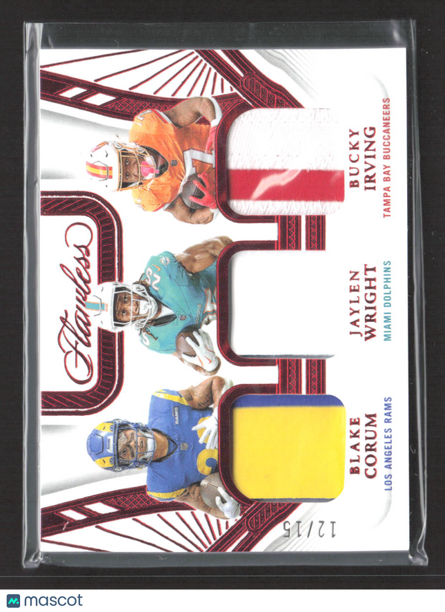 2025 Panini Flawless Bucky Irving Blake Corum Jaylen Wright #TP-RB2 Patch /15