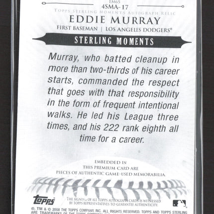2008 Topps Sterling Sterling Moments Eddie Murray #4SMA-17 Auto Patch 01/10
