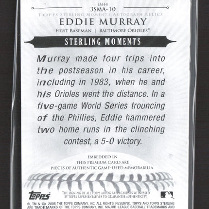 2008 Topps Sterling Sterling Moments Eddie Murray #3SMA-10 04/10 Patch Auto
