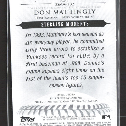 2008 Topps Sterling Sterling Moments Don Mattingly #3SMA-132 Patch Auto /10