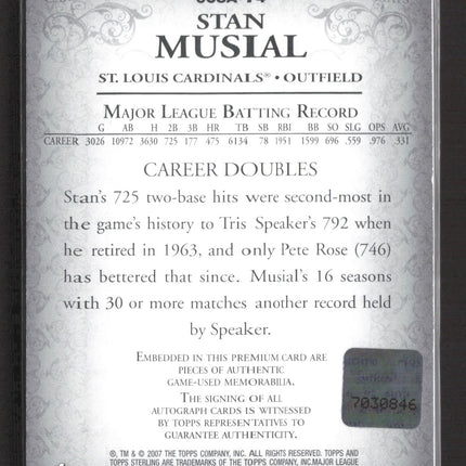 2007 Topps Sterling Stan Musial #3CSA-74 04/10 Patch Auto